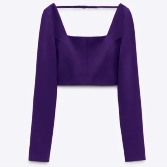 NEW! ZARA Join Life Purple Long Sleeve Crop Top - Picture 3 of 11